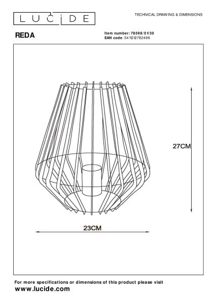 Lucide REDA - Lampe de table - 1xE27 - Noir - TECHNISCH